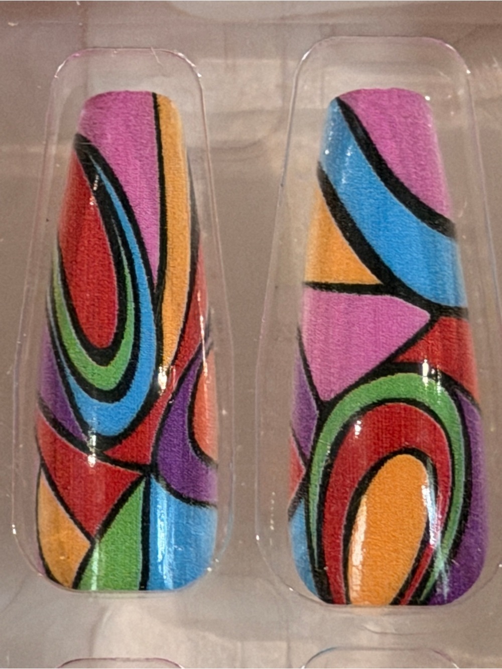 Colorful Abstract Pop Art Press On Nails Retro Y2K Funky Coffin Nail Set
